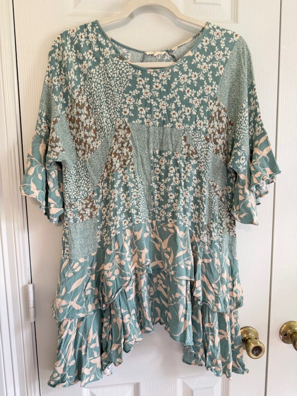 Easel Boho Floral Tunic Small Tiered Ruffle Patchwork Flowy Boutique Top